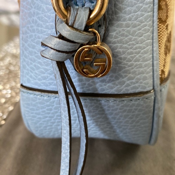 AUTHENTICATED Gucci Blue and Brown Canvas Shoulder Bag with Silver Hardware - Picture 6 of 12